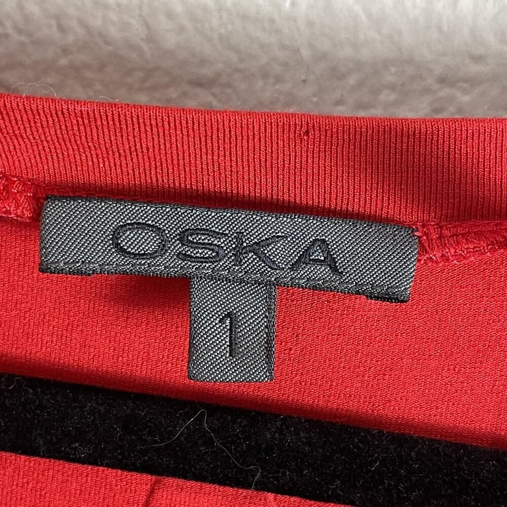 OSKA Dress Womens 1 Red Jersey Long Sleeve Shift Midi Pockets Minimalist Casual - Picture 4 of 11